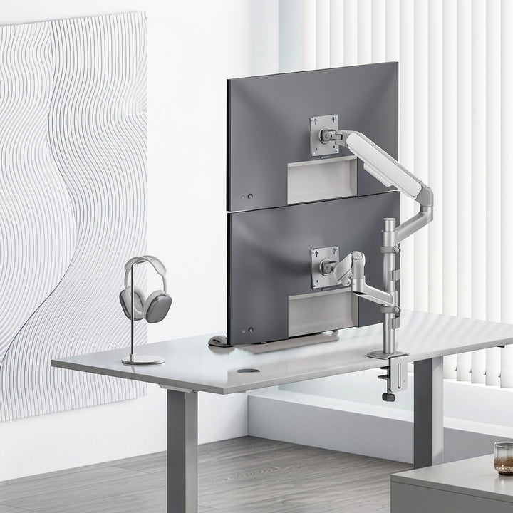 Držák / závěs na 2 monitory Ergo Office, plynová pružina, 17"–32", 1–10 kg, matná bílá, ER-692 W