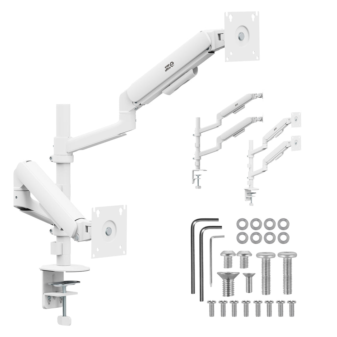 Držák / závěs na 2 monitory Ergo Office, plynová pružina, 17"–32", 1–10 kg, matná bílá, ER-692 W