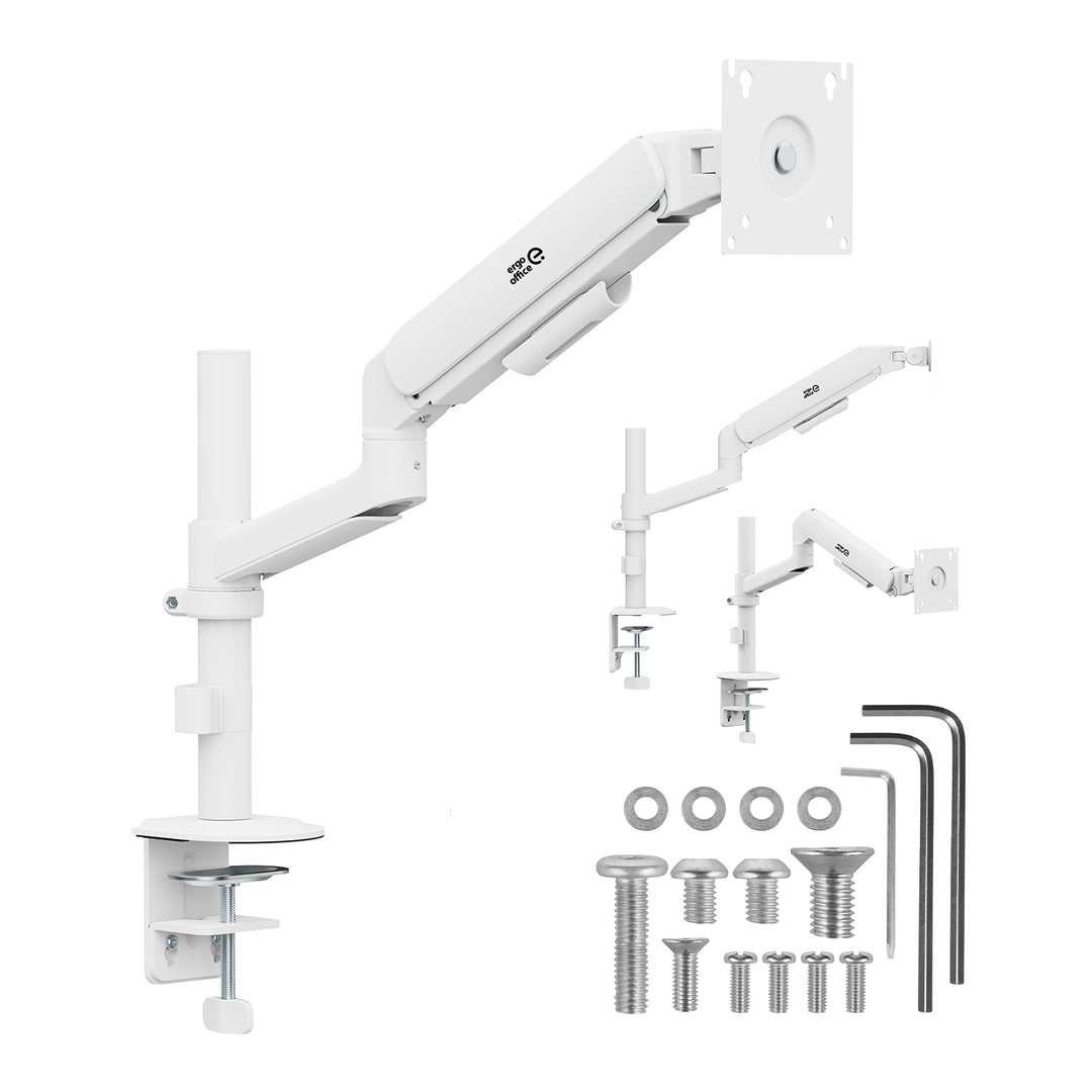 Držák / závěs na monitor Ergo Office, plynová pružina, 17"–32", 1–10 kg, matná bílá, max. VESA 100×100, ER-691 W