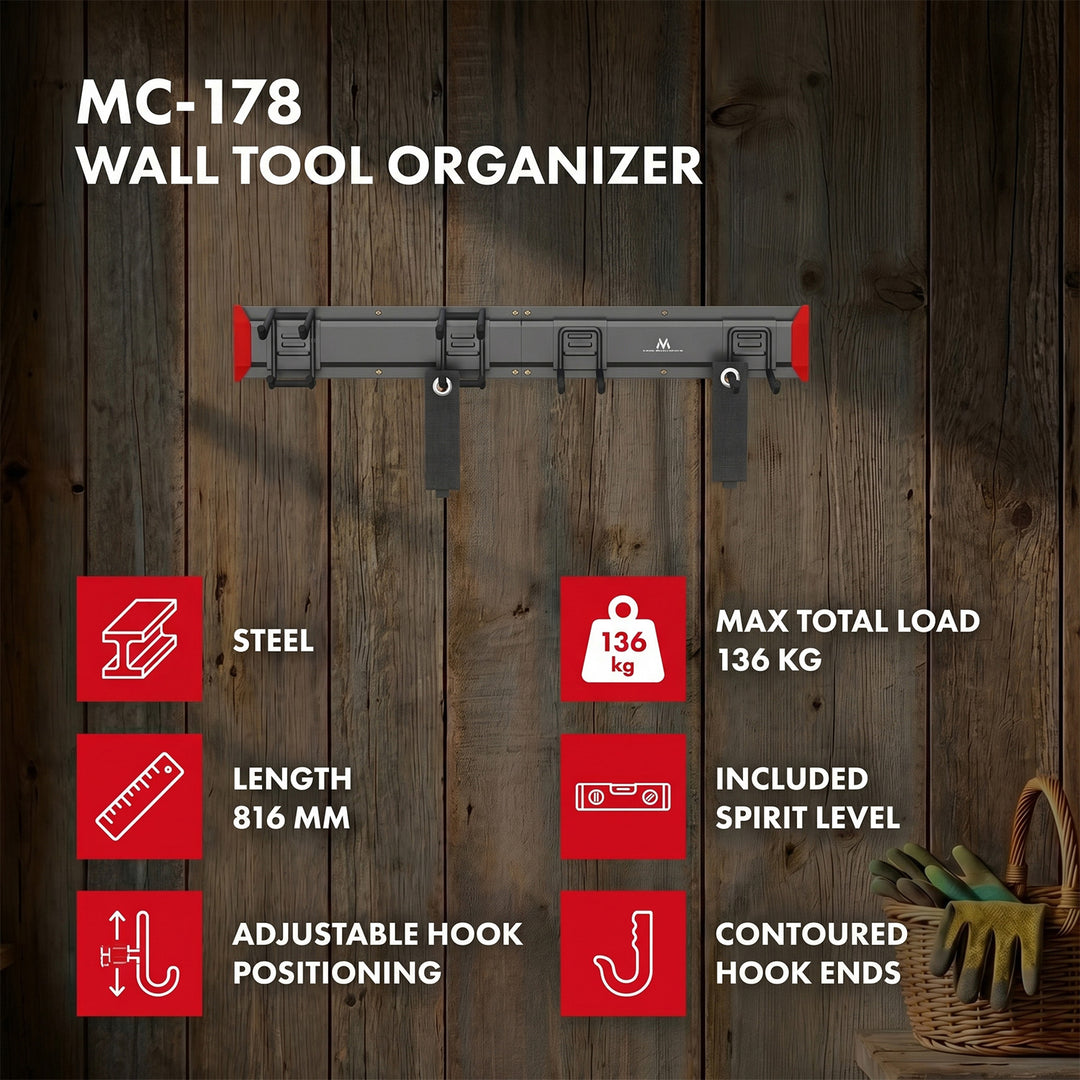 Nástěnný organizér na nářadí Maclean, ocelový, max. nosnost 136 kg, šířka 816 mm, MC-178