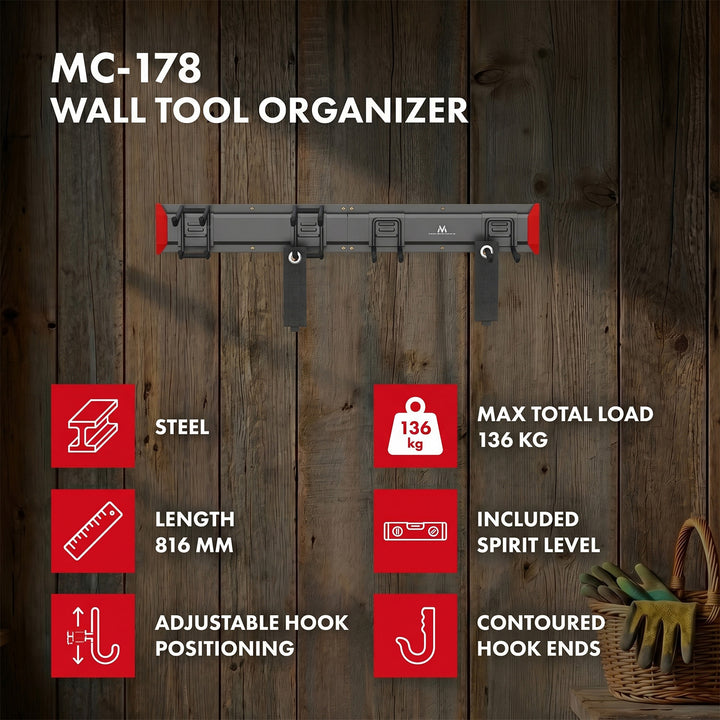 Nástěnný organizér na nářadí Maclean, ocelový, max. nosnost 136 kg, šířka 816 mm, MC-178