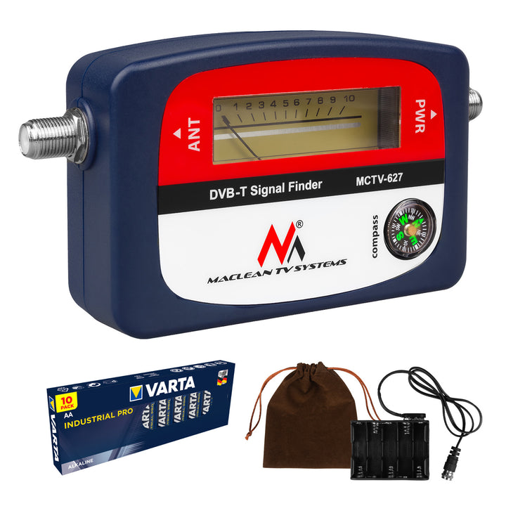 Maclean DVB-T TV metr, pouzdro, kabel 25 cm F-F, MCTV-627 + 10x AA Varta Industrial baterie
