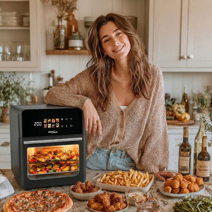 Beztuková fritéza AIR FRYER GreenBlue, výkon 1800 W, objem 10 l, 8 programů, příslušenství, časovač, GB950