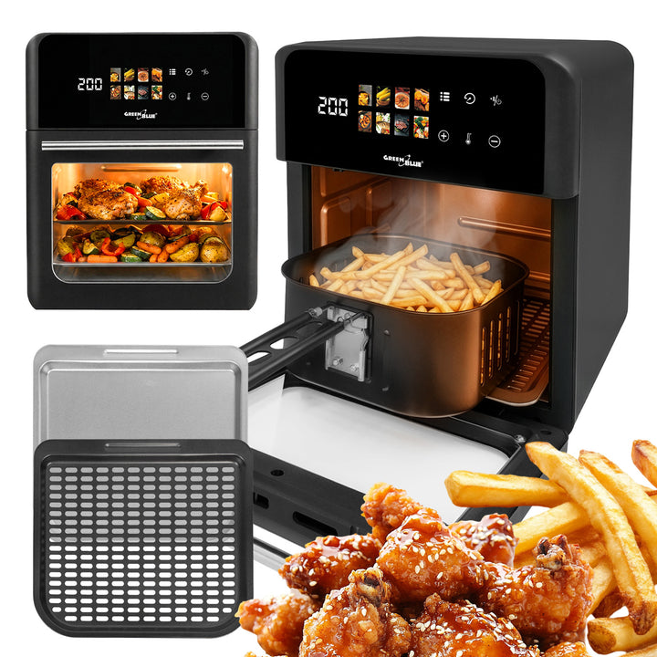 Beztuková fritéza AIR FRYER GreenBlue, výkon 1800 W, objem 10 l, 8 programů, příslušenství, časovač, GB950