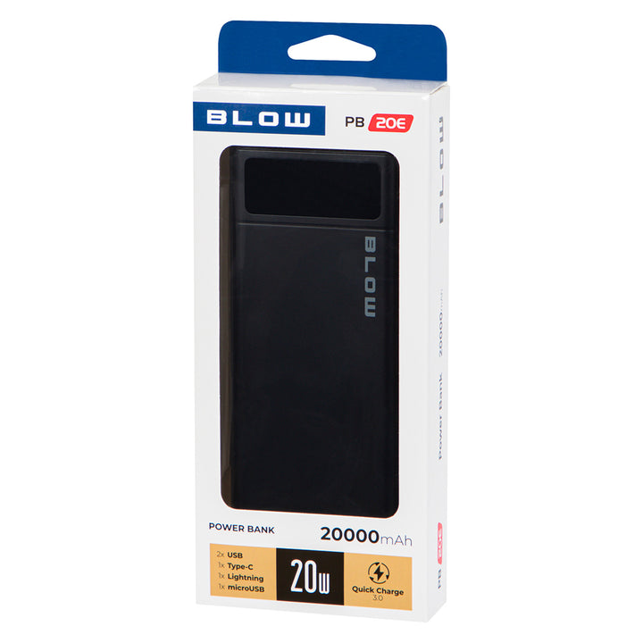 Powerbanka 20 000 mAh PB20E QC+PD 20 W + Lightning, černá, Blow