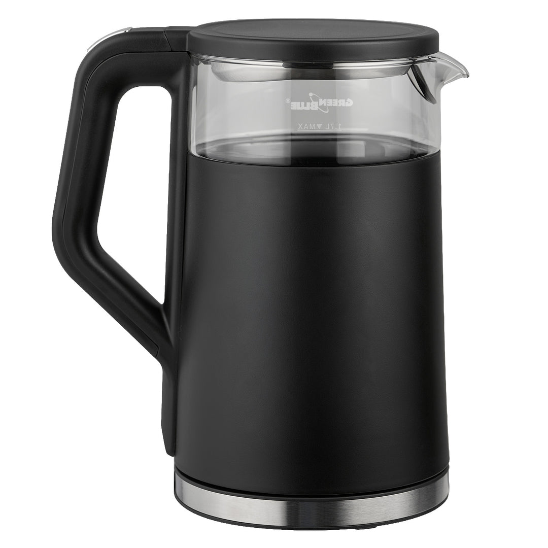Bezdrátová rychlovarná konvice GreenBlue, objem 1,7 l, skleněná nádoba na vodu, přehledný displej, volba teploty, 2200 W, GB670 B