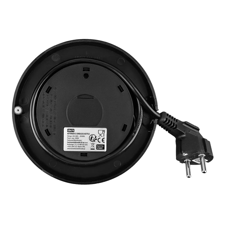 Bezdrátová rychlovarná konvice GreenBlue, objem 1,7 l, skleněná nádoba na vodu, přehledný displej, volba teploty, 2200 W, GB670 B