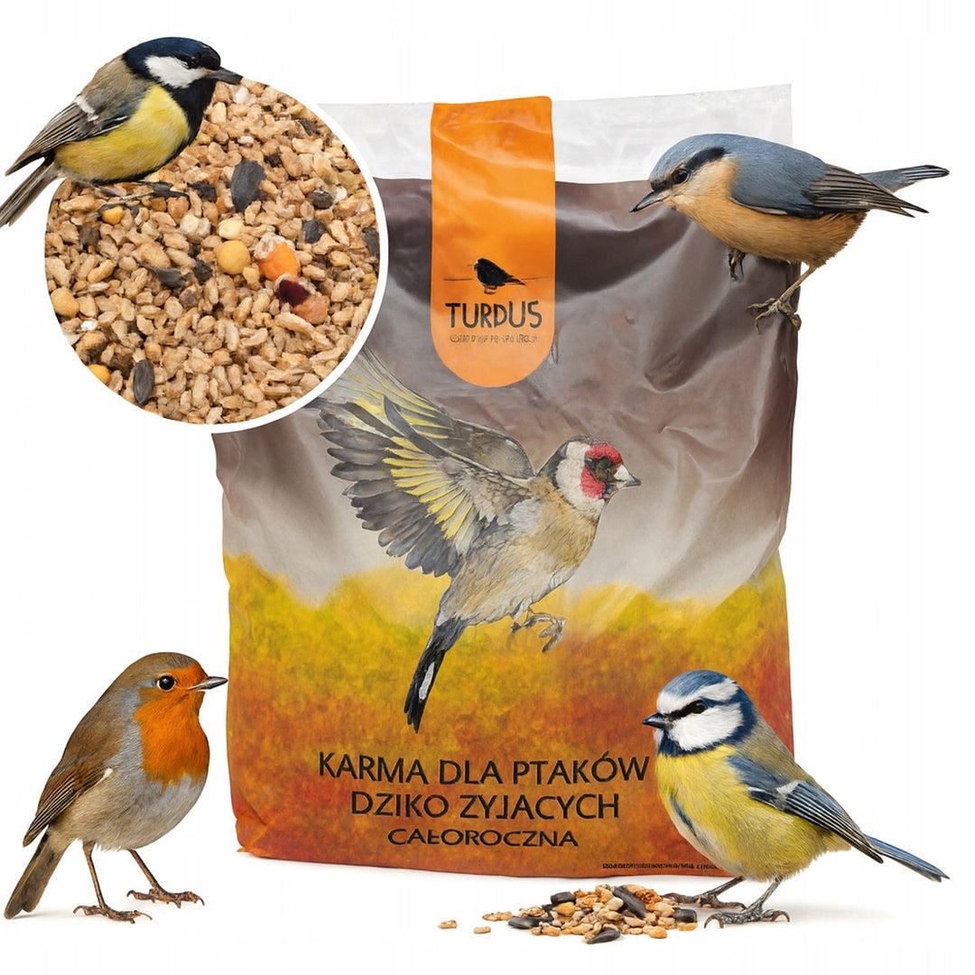 Woodok krmítko pro ptáky, dřevěné, vypalované, závěsný háček + ptačí semínka 1kg