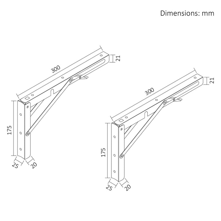 Sklopný držák pro nástěnnou polici Maclean, min. 250 mm, max. 500 mm, max. 50 kg, 2 ks, MC-194