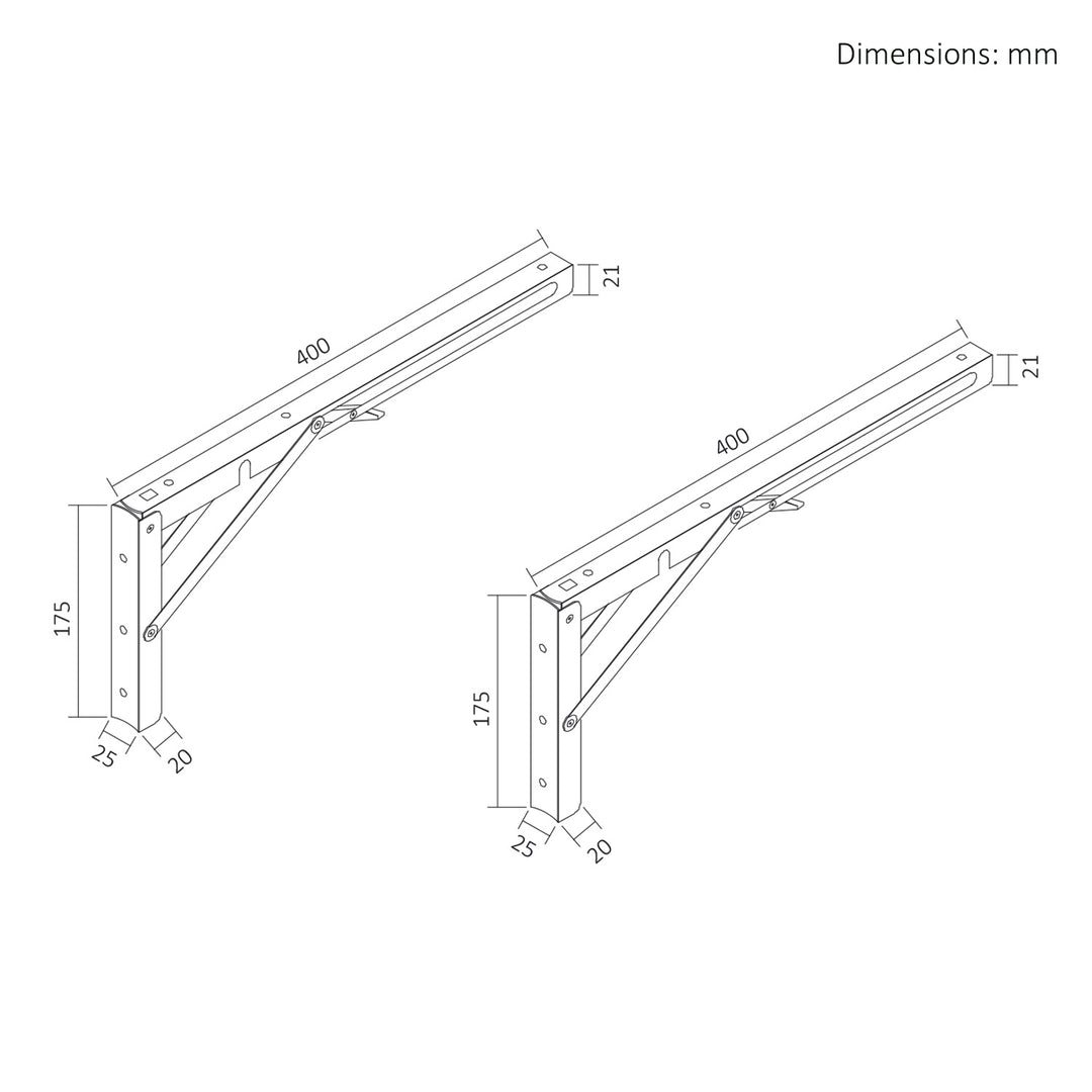 Sklopný držák na nástěnnou polici Maclean, min. 350 mm, max. 700 mm, max. 50 kg, 2 ks, MC-196