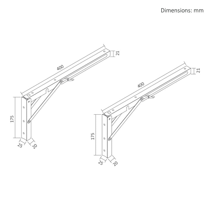 Sklopný držák na nástěnnou polici Maclean, min. 350 mm, max. 700 mm, max. 50 kg, 2 ks, MC-196