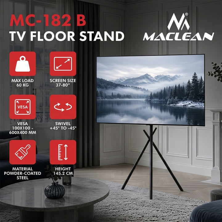 Držák / podlahový stojan na televizor Maclean, 37–80", max. VESA 600×400, max. 60 kg, MC-182 B