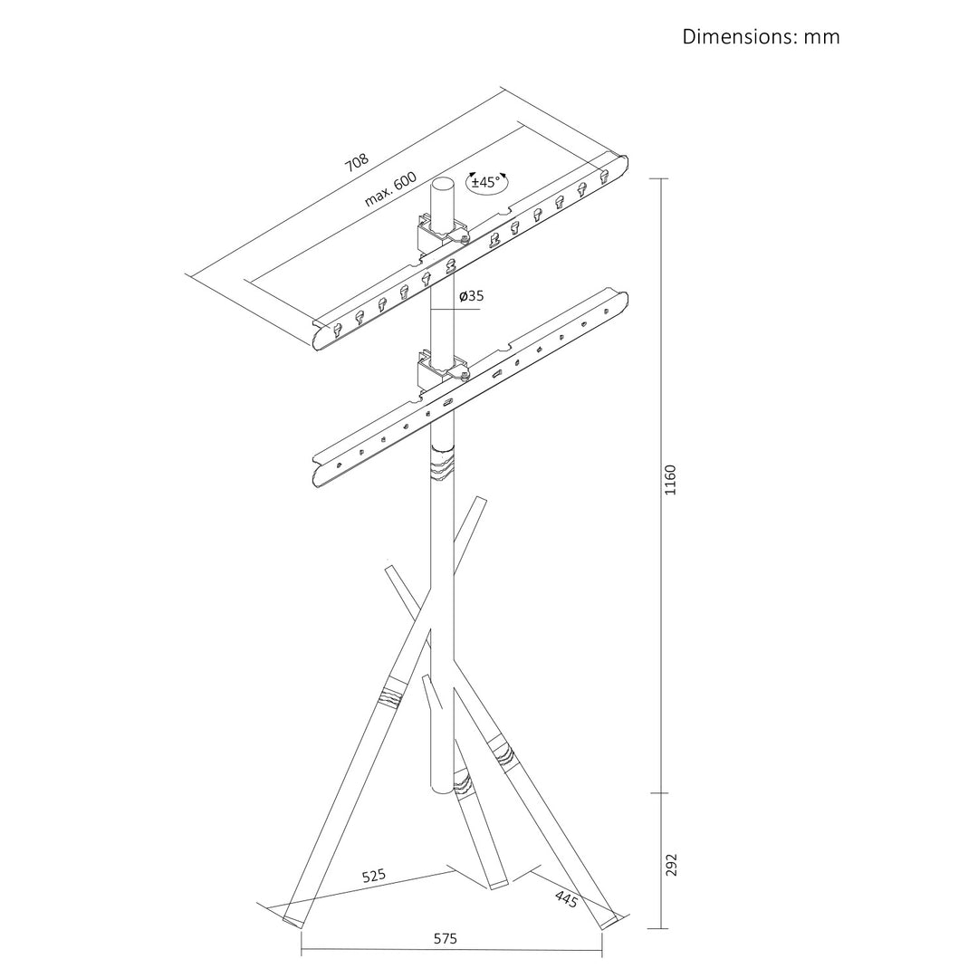 Podlahový držák / stojan na televizor Maclean, 37–80", max. VESA 600×400, max. 60 kg, MC-182 W