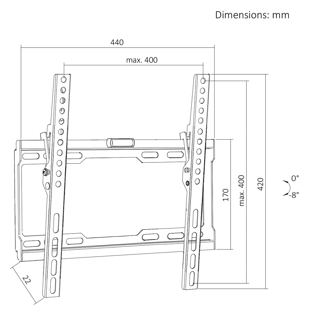 Držák / závěs na televizor Maclean, max. VESA 400×400, 32–75", do 45 kg, černý, nastavení sklonu 0°–8°, MC-187