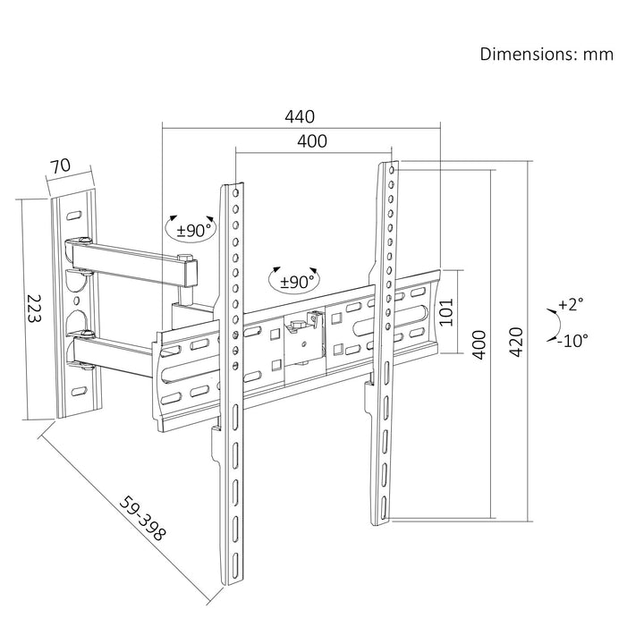Držák / závěs na televizor Maclean, max. VESA 400×400, 32–55", do 30 kg, černý, nastavení sklonu +2° až –10° a otáčení +90° až –90°, MC-191