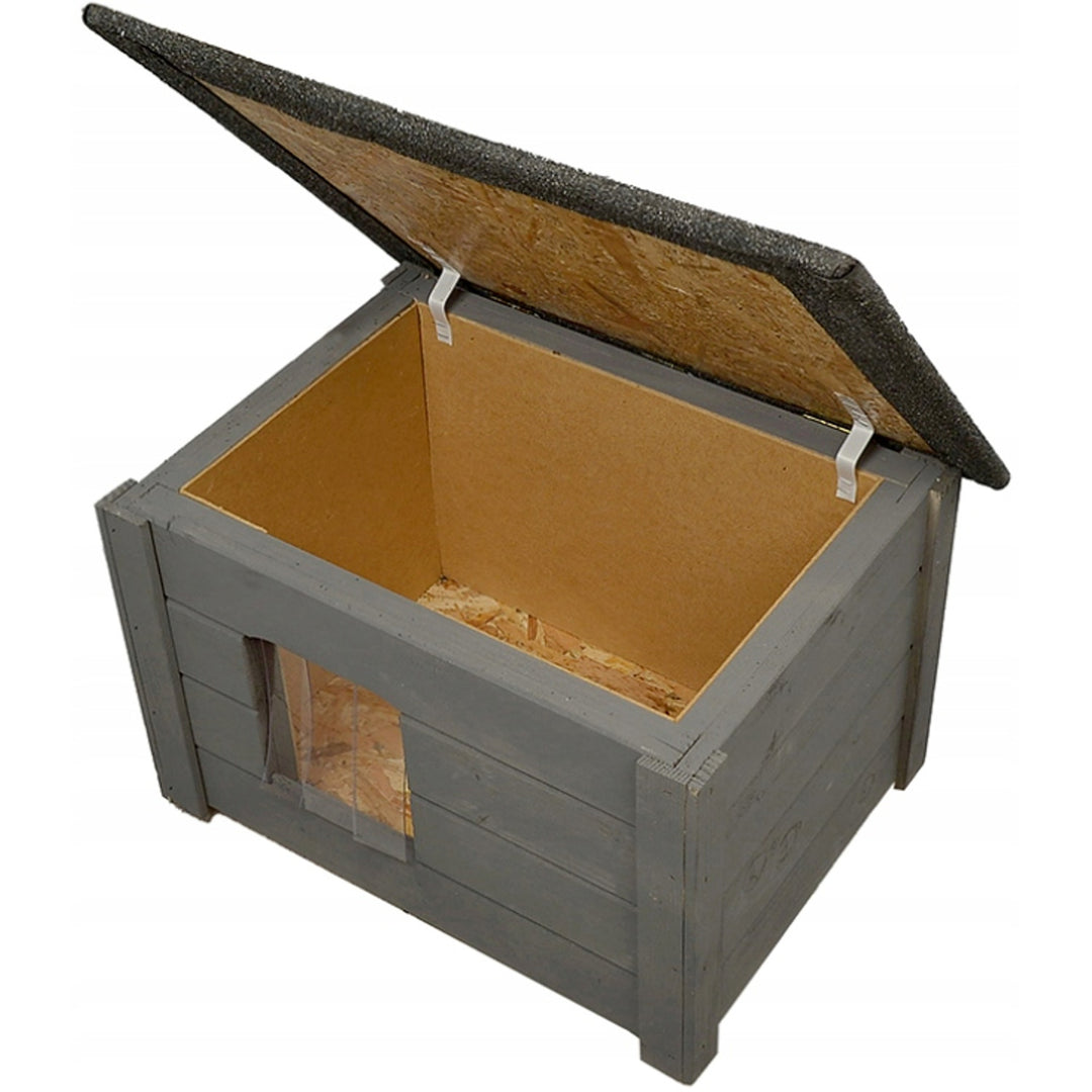 Psí bouda Woodok, zateplená, smrkové dřevo, šedá + pelíšek pro psa