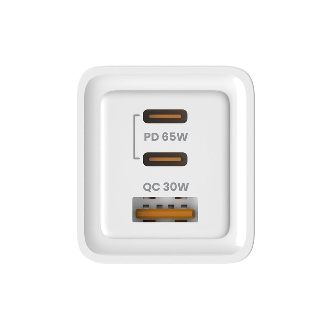 Síťová nabíječka Savio, 1x USB-A, 2x USB-C, GaN, 65W, bílá, SAVLA-07