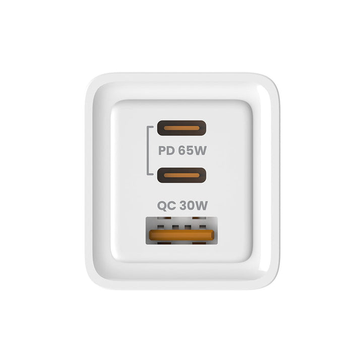 Síťová nabíječka Savio, 1x USB-A, 2x USB-C, GaN, 65W, bílá, SAVLA-07