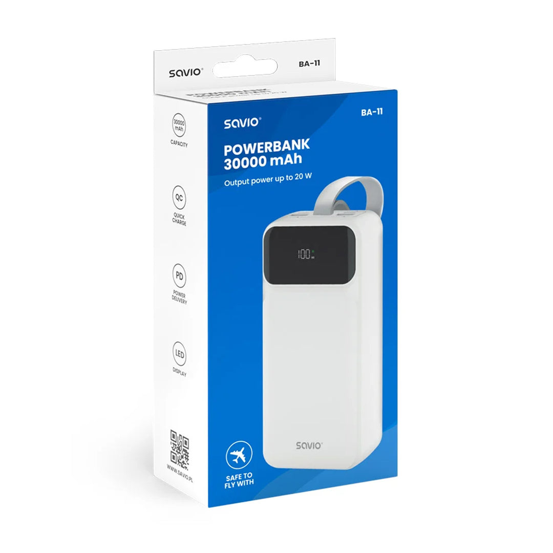 Powerbanka SAVIO, 2 porty USB, 1 port USB-C, rychlé nabíjení, Power Delivery, SAVBA-11
