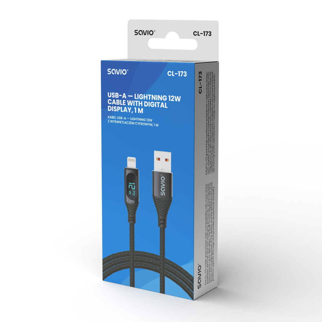 Kabel Savio USB-Lightning, digitální displej, délka 1 m, SAVKABELCL-173
