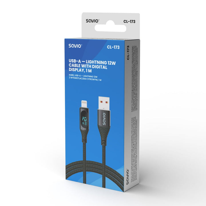Kabel Savio USB-Lightning, digitální displej, délka 1 m, SAVKABELCL-173