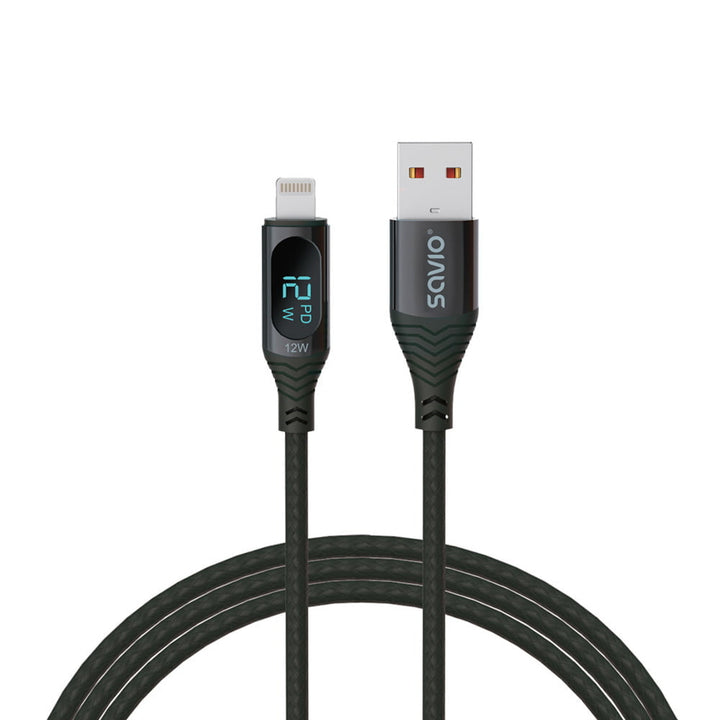 Kabel Savio USB-Lightning, digitální displej, délka 1 m, SAVKABELCL-173