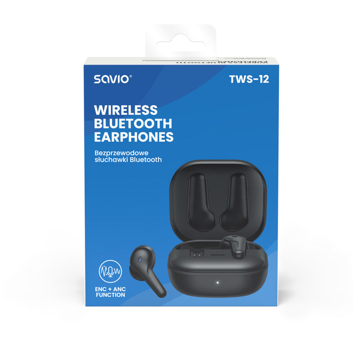 Bezdrátová sluchátka Savio, Bluetooth 5.3, ANC, USB-C, černá