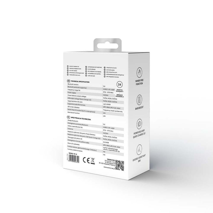 Savio MP3 transmitter do auta, Bluetooth 5.0, funkce nabíjení, černý, SAVFMTRANSTR-12