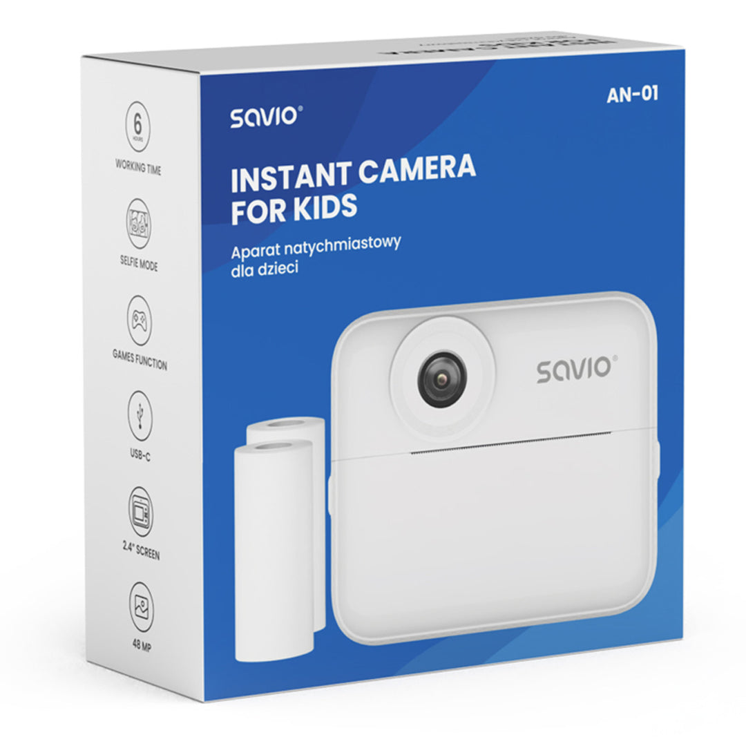 Dětský instantní fotoaparát Savio, rozlišení 48 MP, 2,4'' displej, 2 termální role, SAVAN-01