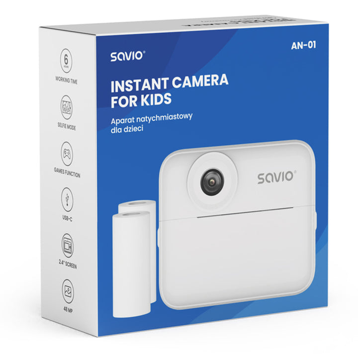 Dětský instantní fotoaparát Savio, rozlišení 48 MP, 2,4'' displej, 2 termální role, SAVAN-01
