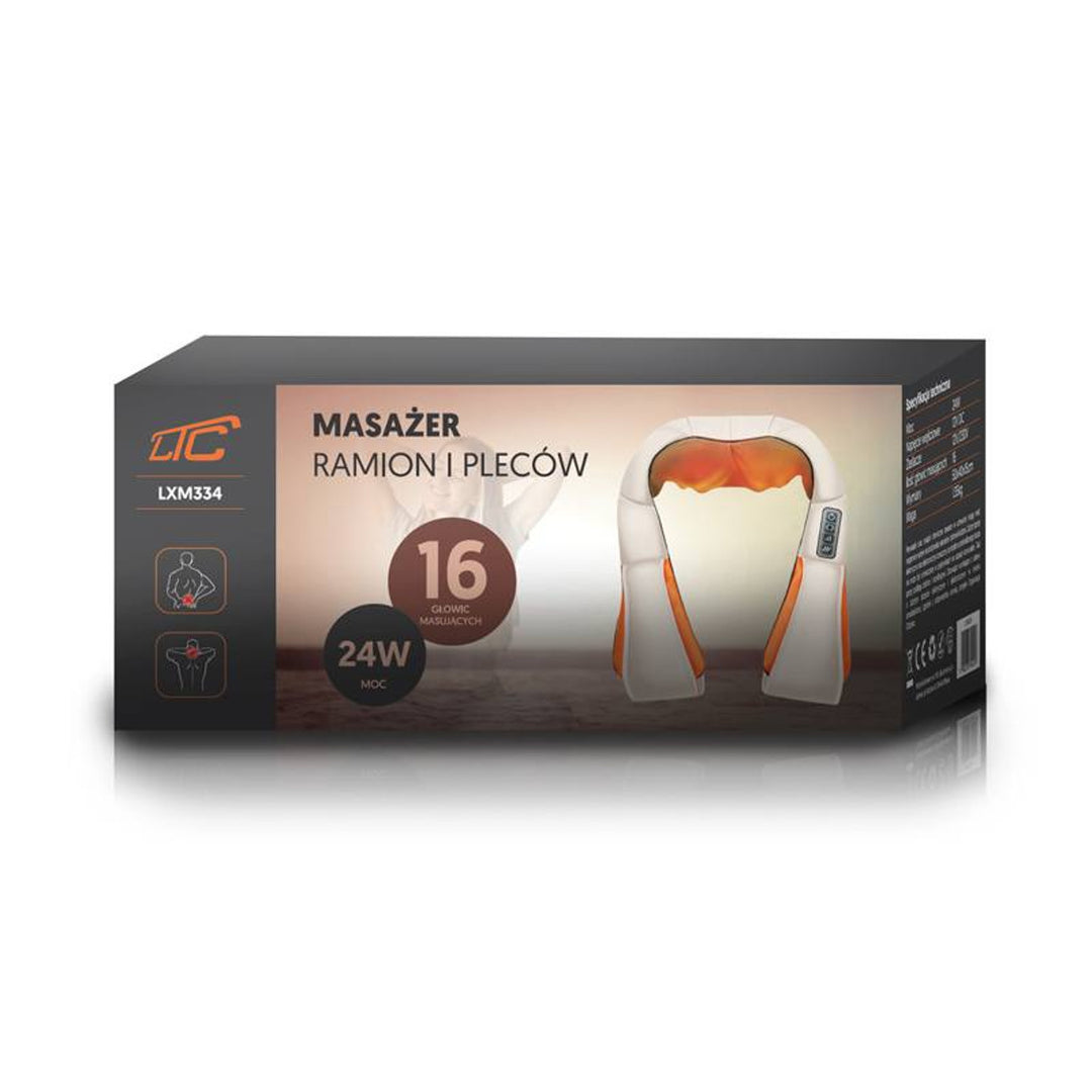 Masážní přístroj na ramena LTC Shiatsu 6D, 3 rychlosti, 5V, 24W, funkce vyhřívání, LED podsvícení, protiskluzové popruhy