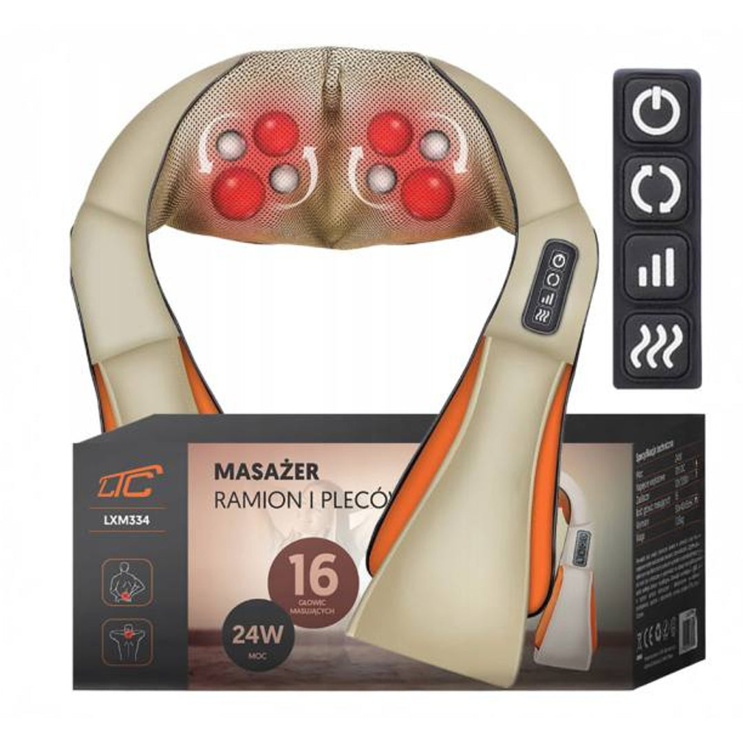 Masážní přístroj na ramena LTC Shiatsu 6D, 3 rychlosti, 5V, 24W, funkce vyhřívání, LED podsvícení, protiskluzové popruhy