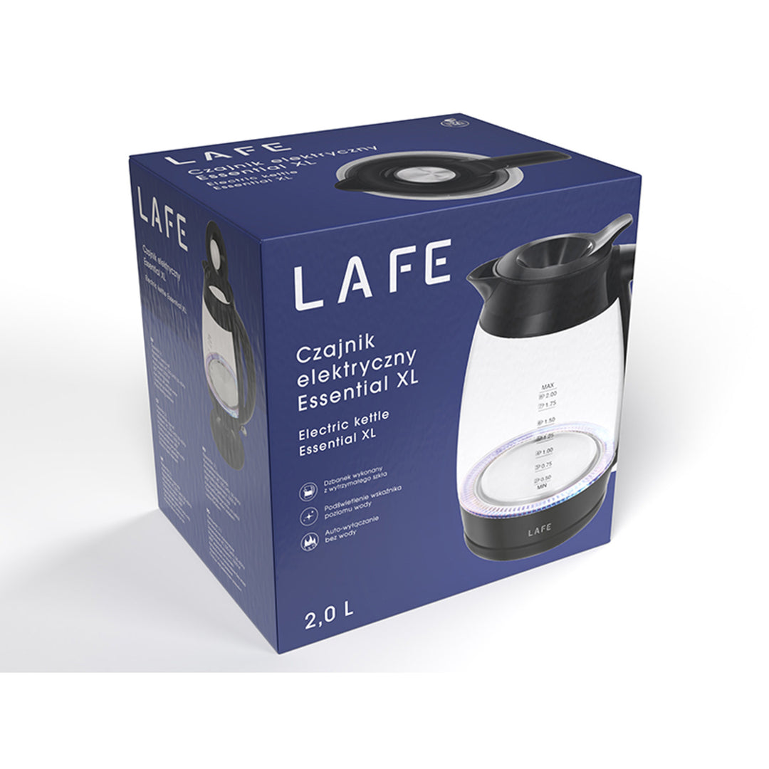 Rychlovarná konvice Lafe, příkon 2200 W, objem 2 l, sklo, Essential XL