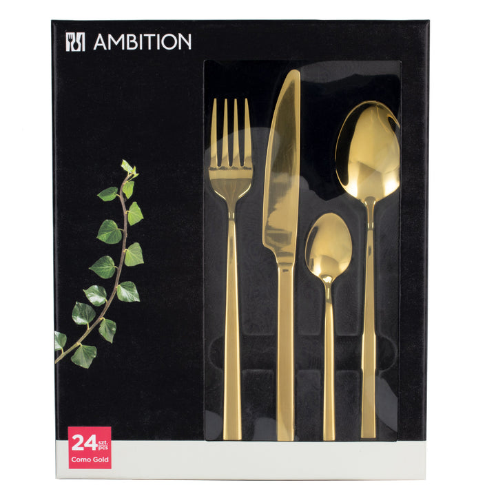 Sada příborů pro 6 osob Como Gold 24dílná dárková krabička AMBITION