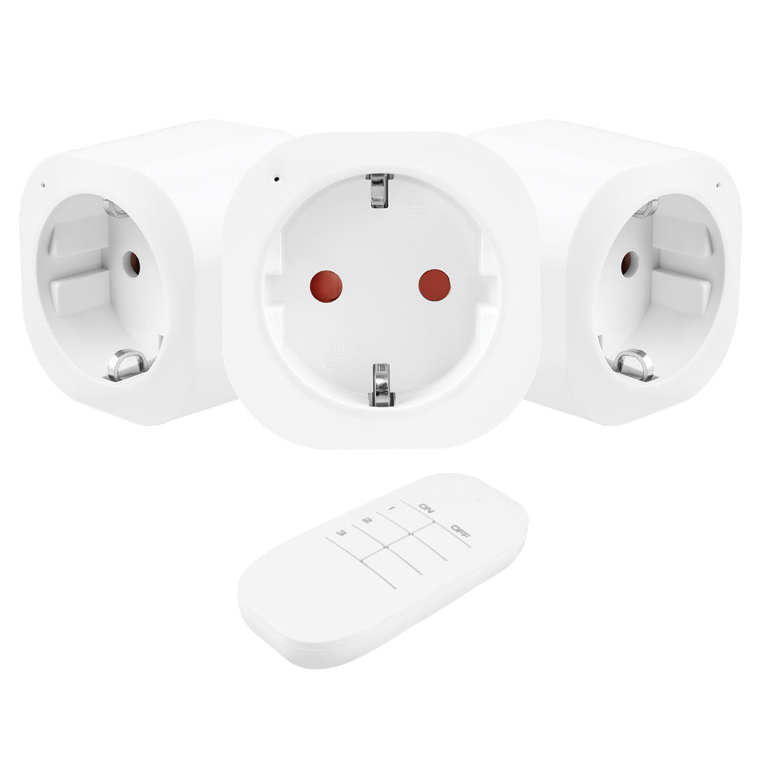 Dálkově ovládané zásuvky GreenBlue, 3 ks, programovatelné, dosah až 30 m, 220–240 V AC, 50/60 Hz, 16 A, 433 MHz, GB313 F