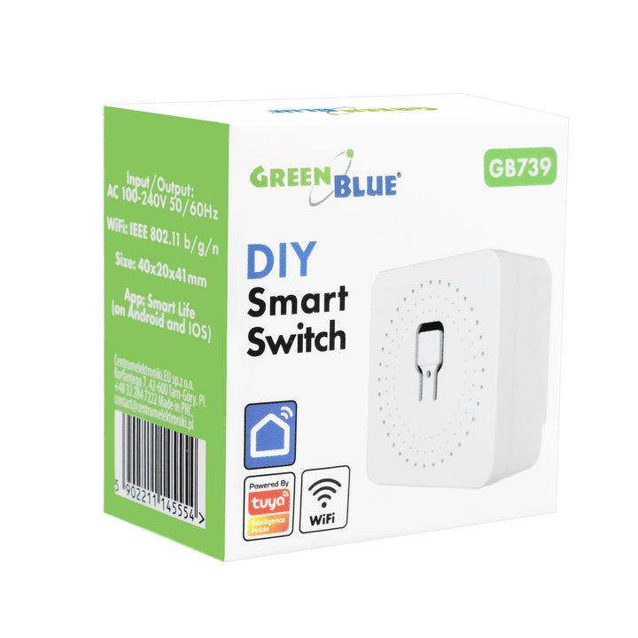 Zapuštěný WiFi relé GreenBlue, Android/iOS/Alexa/Google Home, 100–240 V střídavého proudu, 50/60 Hz, max. 16 A, pro LED 150 W, GB739