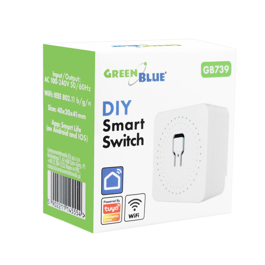 Zapuštěný WiFi relé GreenBlue, Android/iOS/Alexa/Google Home, 100–240 V střídavého proudu, 50/60 Hz, max. 16 A, pro LED 150 W, GB739