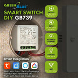 Zapuštěný WiFi relé GreenBlue, Android/iOS/Alexa/Google Home, 100–240 V střídavého proudu, 50/60 Hz, max. 16 A, pro LED 150 W, GB739