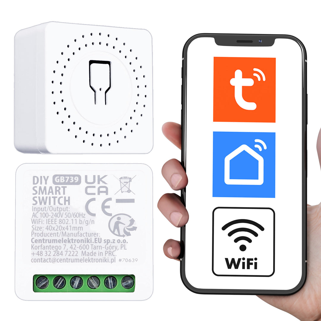 Zapuštěný WiFi relé GreenBlue, Android/iOS/Alexa/Google Home, 100–240 V střídavého proudu, 50/60 Hz, max. 16 A, pro LED 150 W, GB739