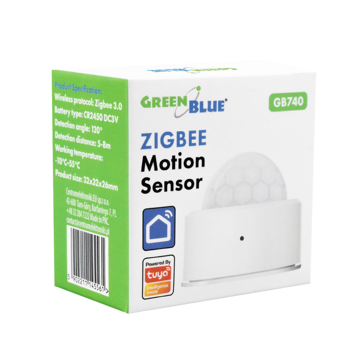 Bezdrátový pohybový senzor Zigbee Tuya GreenBlue, Android/iOS, CR2450 DC 3,0 V, úhel detekce 120° / do 8 m, GB740