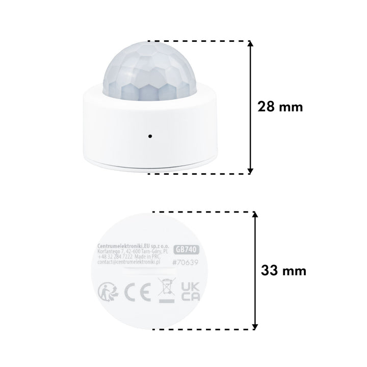 Bezdrátový pohybový senzor Zigbee Tuya GreenBlue, Android/iOS, CR2450 DC 3,0 V, úhel detekce 120° / do 8 m, GB740