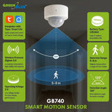 Bezdrátový pohybový senzor Zigbee Tuya GreenBlue, Android/iOS, CR2450 DC 3,0 V, úhel detekce 120° / do 8 m, GB740