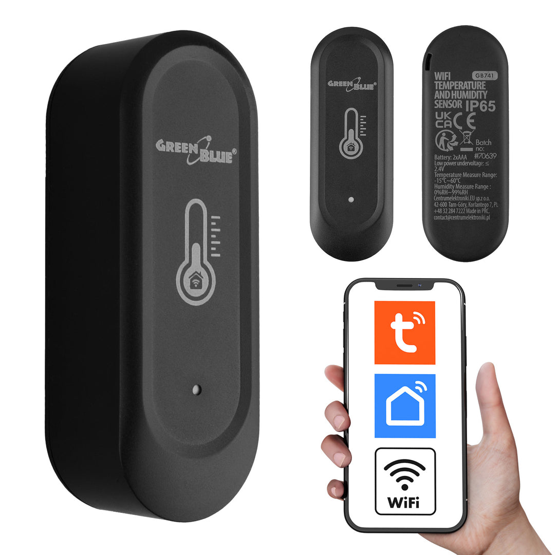 Externí WiFi snímač teploty a vlhkosti GreenBlue, Android/iOS, 3,0 V DC, LR03x2, IP65, GB741