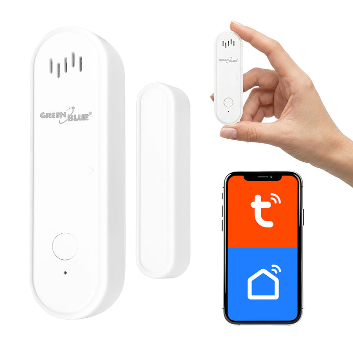 Bezdrátový kontakt / WiFi snímač otevření GreenBlue, Android/iOS, pro dveře / okna, 3,0 V DC, LR03x2, s alarmem, GB478