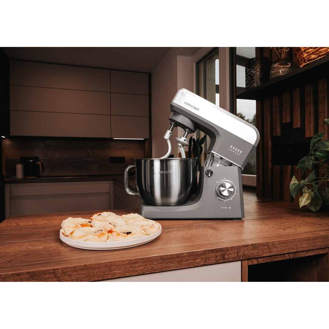 Kuchyňský robot Concept Dough Expert s planetárním mícháním, výkon 1900 W, dvojitý hnětací hák, funkce vyhřívání mísy, 6 různých rychlostí, RM6010