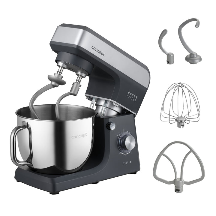 Kuchyňský robot Concept Dough Expert s planetárním mícháním, výkon 1900 W, dvojitý hnětací hák, funkce vyhřívání mísy, 6 různých rychlostí, RM6010