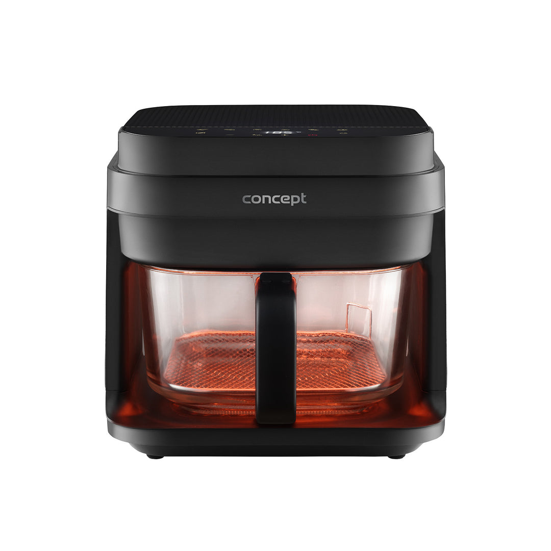 Bezolejová fritéza Concept Glass&Fast, objem 5,5 l, 7 programů, dotykový LED displej, zdravý režim smažení, skleněná nádoba, FR5500