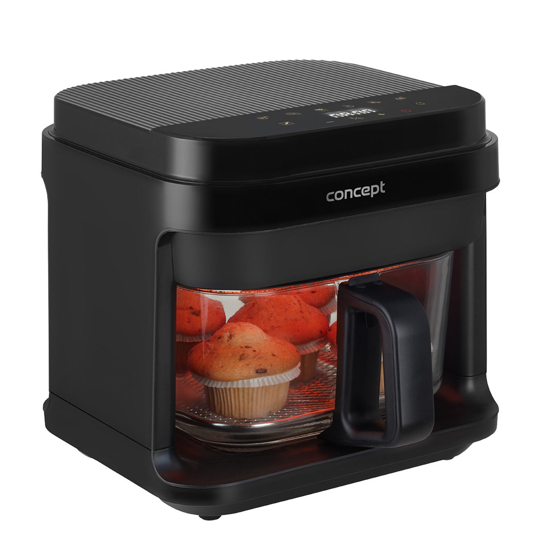 Bezolejová fritéza Concept Glass&Fast, objem 5,5 l, 7 programů, dotykový LED displej, zdravý režim smažení, skleněná nádoba, FR5500
