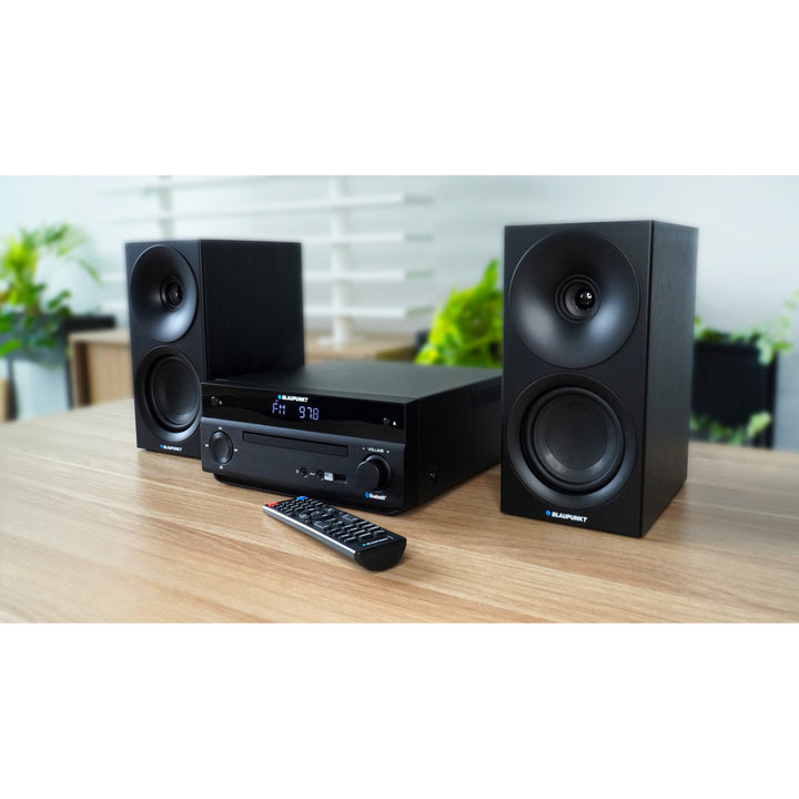 Mikro věž Blaupunkt, výkon 150 W, FM rádio, AUX konektor a USB konektor, Bluetooth, HDMI vstup, budík, LED displej, černá barva, MS30.02BT