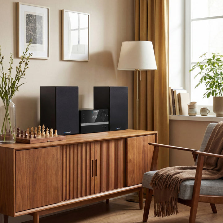 Mikrotower Blaupunkt, Bluetooth, FM rádio, výkon 20 W RMS, budík, CD/MP3/USB/AUX, MS9BT